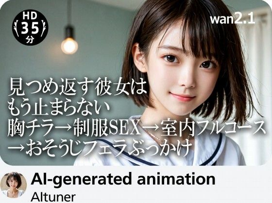 [AItuner]【35分HD】見つめ返す彼女はもう止まらない──胸チラ→制服SEX→室内フルコース→おそうじフェラぶっかけ|3DCG